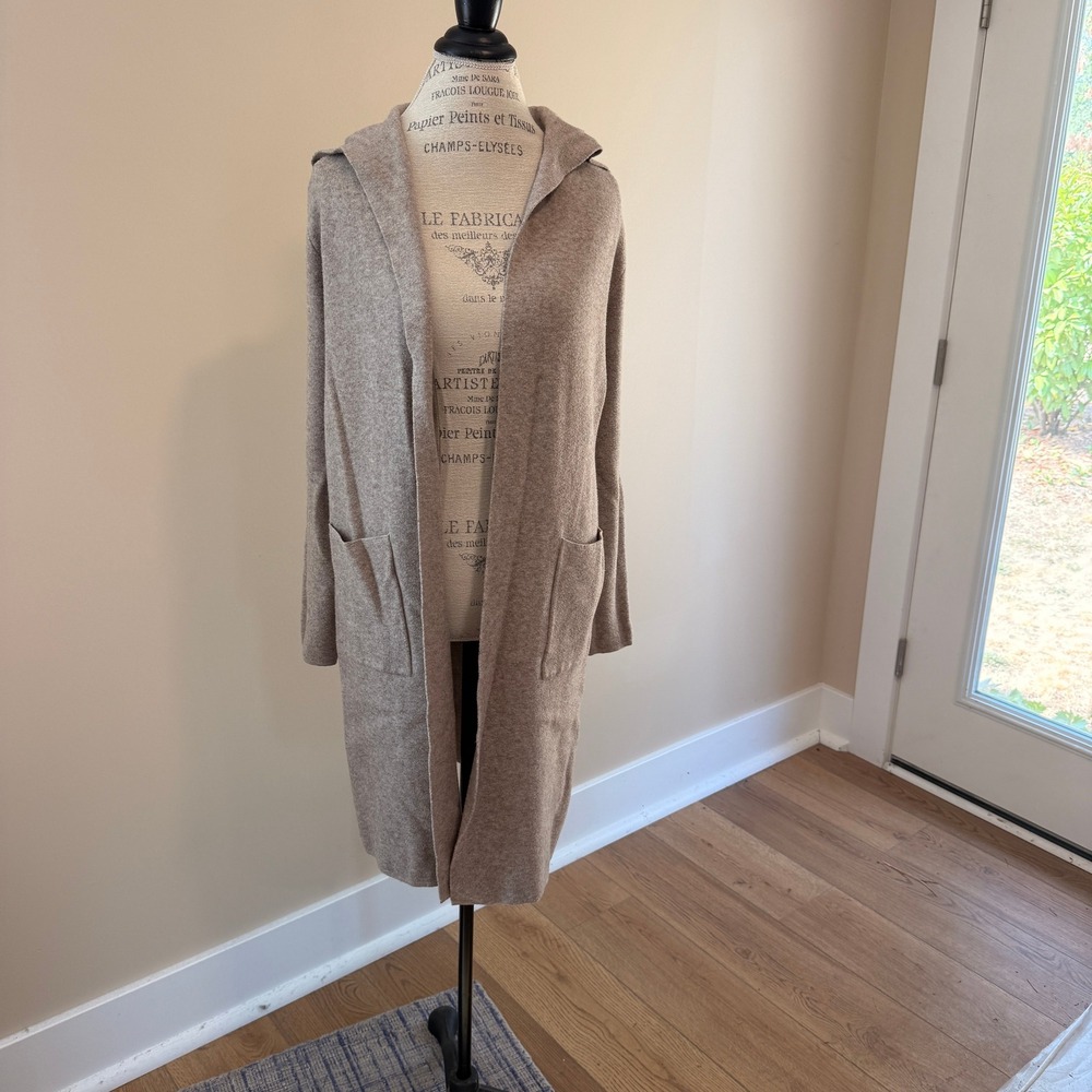 Korye Women's Brown Hooded Open Front Duster Size L